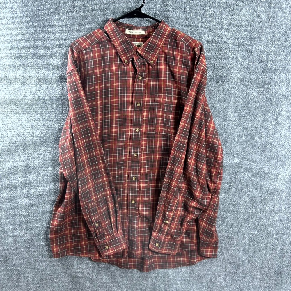 L.L. Bean Mens XL Plaid Cotton Cashmere Wrinkle Resistant Button Down Shirt Red